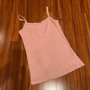 T-Party Pink Tank Top Ribbed Fuzzy Camisole Sleeveless Y2K Spaghetti Size Large